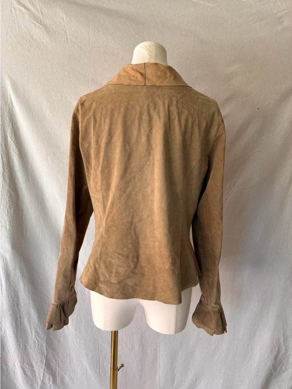 Barbara Bui Paris FW03 Runway Suede Ruffle Jacket Camel Leather size-  FR42 - Picture 3 of 8